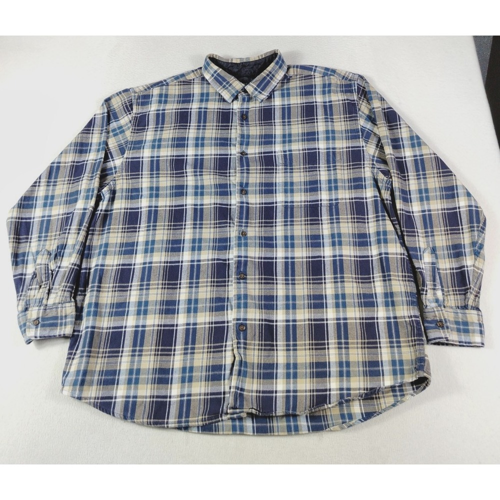 Nautica Shirt Mens‎ 2XL Blue Plaid Flannel Long Sleeve Cabincore Lumberjack Warm
